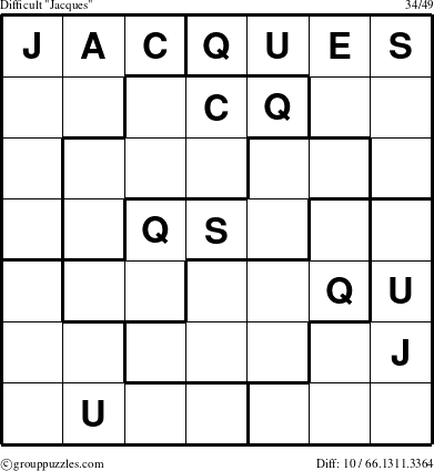 The grouppuzzles.com Difficult Jacques puzzle for 