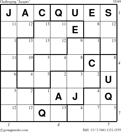 The grouppuzzles.com Challenging Jacques puzzle for  with all 13 steps marked