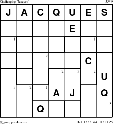 The grouppuzzles.com Challenging Jacques puzzle for  with the first 3 steps marked