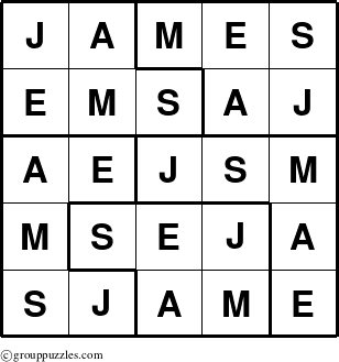 The grouppuzzles.com Answer grid for the James puzzle for 