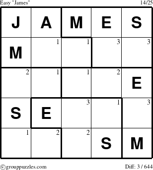 The grouppuzzles.com Easy James puzzle for  with the first 3 steps marked