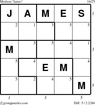 The grouppuzzles.com Medium James puzzle for  with all 5 steps marked