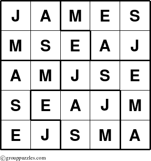 The grouppuzzles.com Answer grid for the James puzzle for 