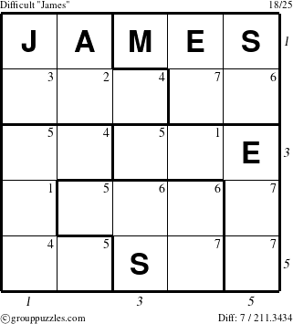 The grouppuzzles.com Difficult James puzzle for  with all 7 steps marked