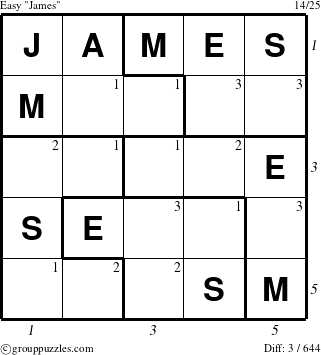 The grouppuzzles.com Easy James puzzle for  with all 3 steps marked