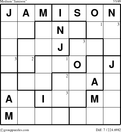 The grouppuzzles.com Medium Jamison puzzle for  with the first 3 steps marked