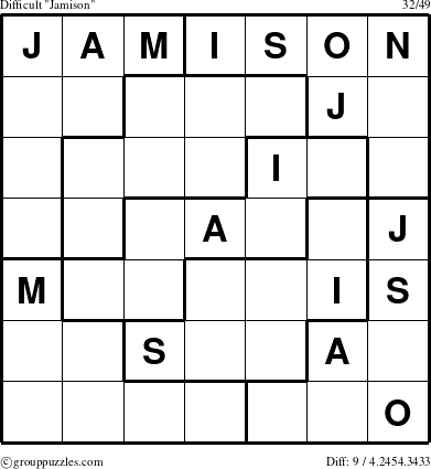 The grouppuzzles.com Difficult Jamison puzzle for 