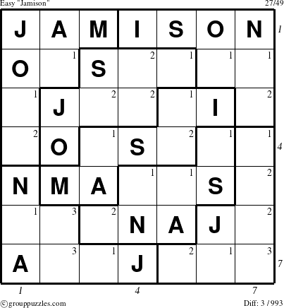 The grouppuzzles.com Easy Jamison puzzle for  with all 3 steps marked