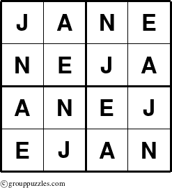 The grouppuzzles.com Answer grid for the Jane puzzle for 