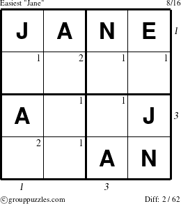 The grouppuzzles.com Easiest Jane puzzle for  with all 2 steps marked