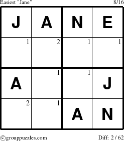 The grouppuzzles.com Easiest Jane puzzle for  with the first 2 steps marked