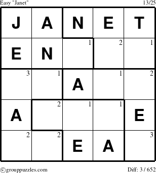 The grouppuzzles.com Easy Janet puzzle for  with the first 3 steps marked