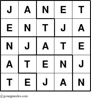 The grouppuzzles.com Answer grid for the Janet puzzle for 