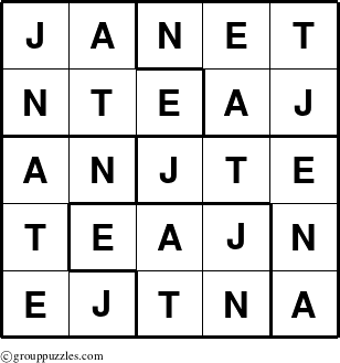 The grouppuzzles.com Answer grid for the Janet puzzle for 