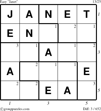 The grouppuzzles.com Easy Janet puzzle for  with all 3 steps marked