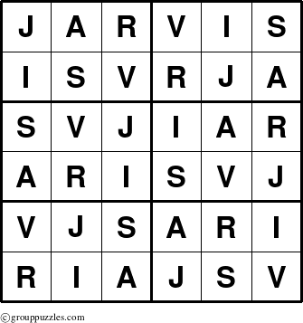 The grouppuzzles.com Answer grid for the Jarvis puzzle for 