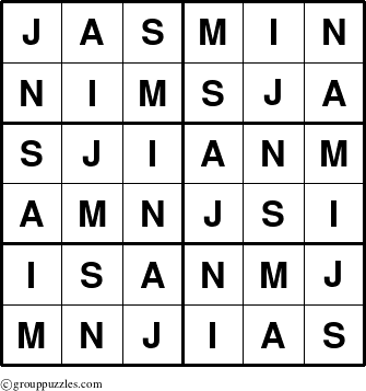 The grouppuzzles.com Answer grid for the Jasmin puzzle for 