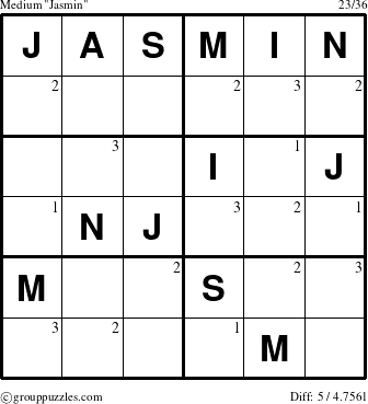 The grouppuzzles.com Medium Jasmin puzzle for  with the first 3 steps marked