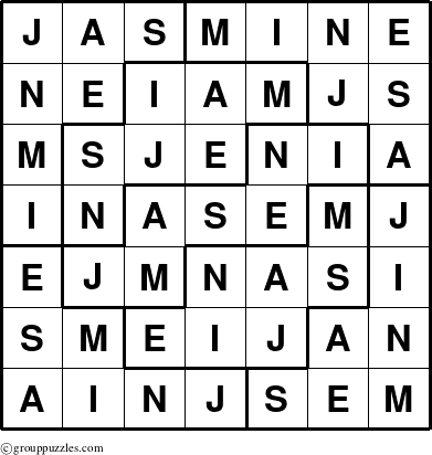 The grouppuzzles.com Answer grid for the Jasmine puzzle for 