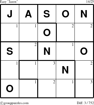 The grouppuzzles.com Easy Jason puzzle for  with the first 3 steps marked