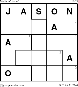 The grouppuzzles.com Medium Jason puzzle for  with the first 3 steps marked