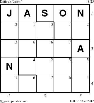 The grouppuzzles.com Difficult Jason puzzle for  with all 7 steps marked