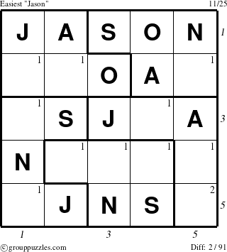 The grouppuzzles.com Easiest Jason puzzle for , suitable for printing, with all 2 steps marked