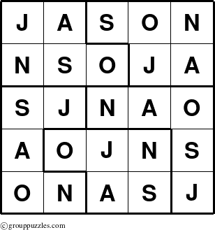 The grouppuzzles.com Answer grid for the Jason puzzle for 