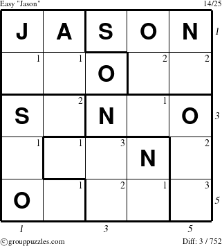 The grouppuzzles.com Easy Jason puzzle for  with all 3 steps marked