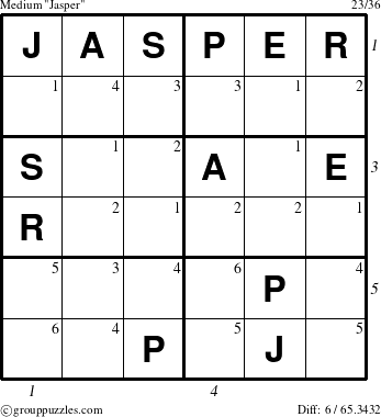 The grouppuzzles.com Medium Jasper puzzle for  with all 6 steps marked