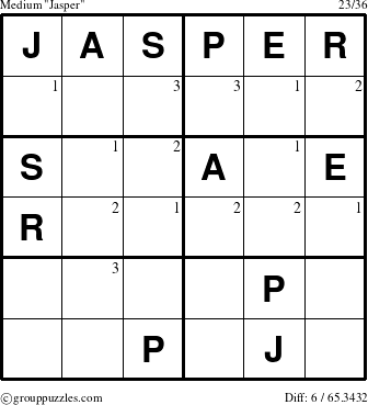 The grouppuzzles.com Medium Jasper puzzle for  with the first 3 steps marked