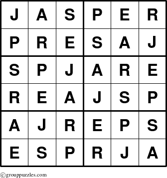 The grouppuzzles.com Answer grid for the Jasper puzzle for 