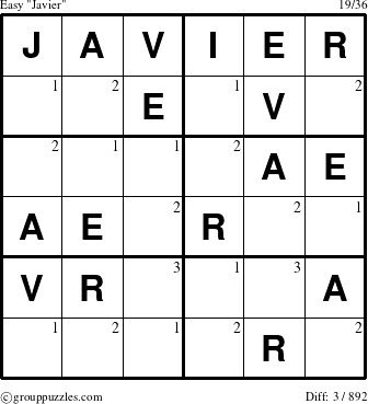 The grouppuzzles.com Easy Javier puzzle for  with the first 3 steps marked