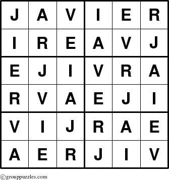 The grouppuzzles.com Answer grid for the Javier puzzle for 