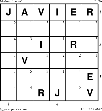 The grouppuzzles.com Medium Javier puzzle for  with all 5 steps marked