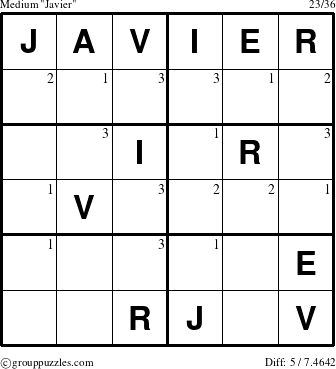 The grouppuzzles.com Medium Javier puzzle for  with the first 3 steps marked