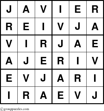 The grouppuzzles.com Answer grid for the Javier puzzle for 