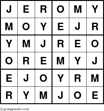 The grouppuzzles.com Answer grid for the Jeromy puzzle for 