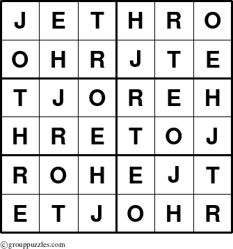 The grouppuzzles.com Answer grid for the Jethro puzzle for 