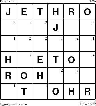 The grouppuzzles.com Easy Jethro puzzle for  with the first 3 steps marked