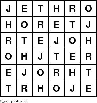 The grouppuzzles.com Answer grid for the Jethro puzzle for 