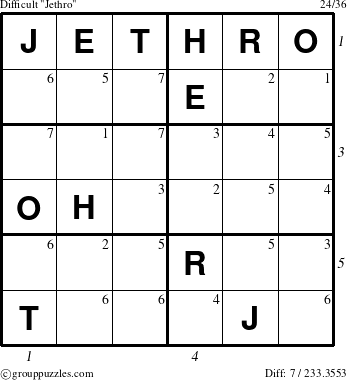 The grouppuzzles.com Difficult Jethro puzzle for , suitable for printing, with all 7 steps marked