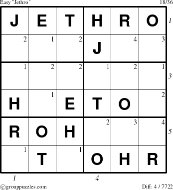 The grouppuzzles.com Easy Jethro puzzle for  with all 4 steps marked