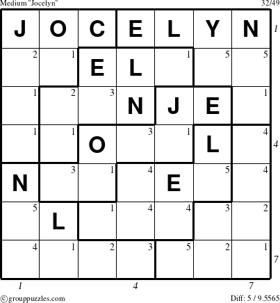 The grouppuzzles.com Medium Jocelyn puzzle for  with all 5 steps marked