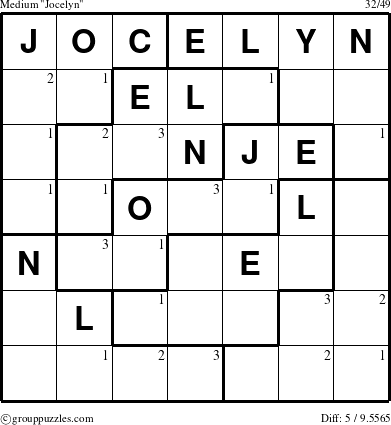 The grouppuzzles.com Medium Jocelyn puzzle for  with the first 3 steps marked