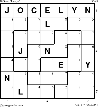 The grouppuzzles.com Difficult Jocelyn puzzle for  with all 9 steps marked