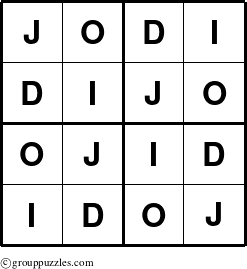 The grouppuzzles.com Answer grid for the Jodi puzzle for 