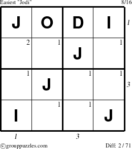 The grouppuzzles.com Easiest Jodi puzzle for , suitable for printing, with all 2 steps marked