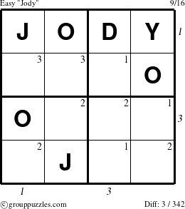 The grouppuzzles.com Easy Jody puzzle for  with all 3 steps marked