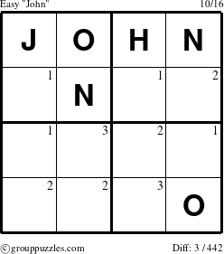 The grouppuzzles.com Easy John puzzle for  with the first 3 steps marked